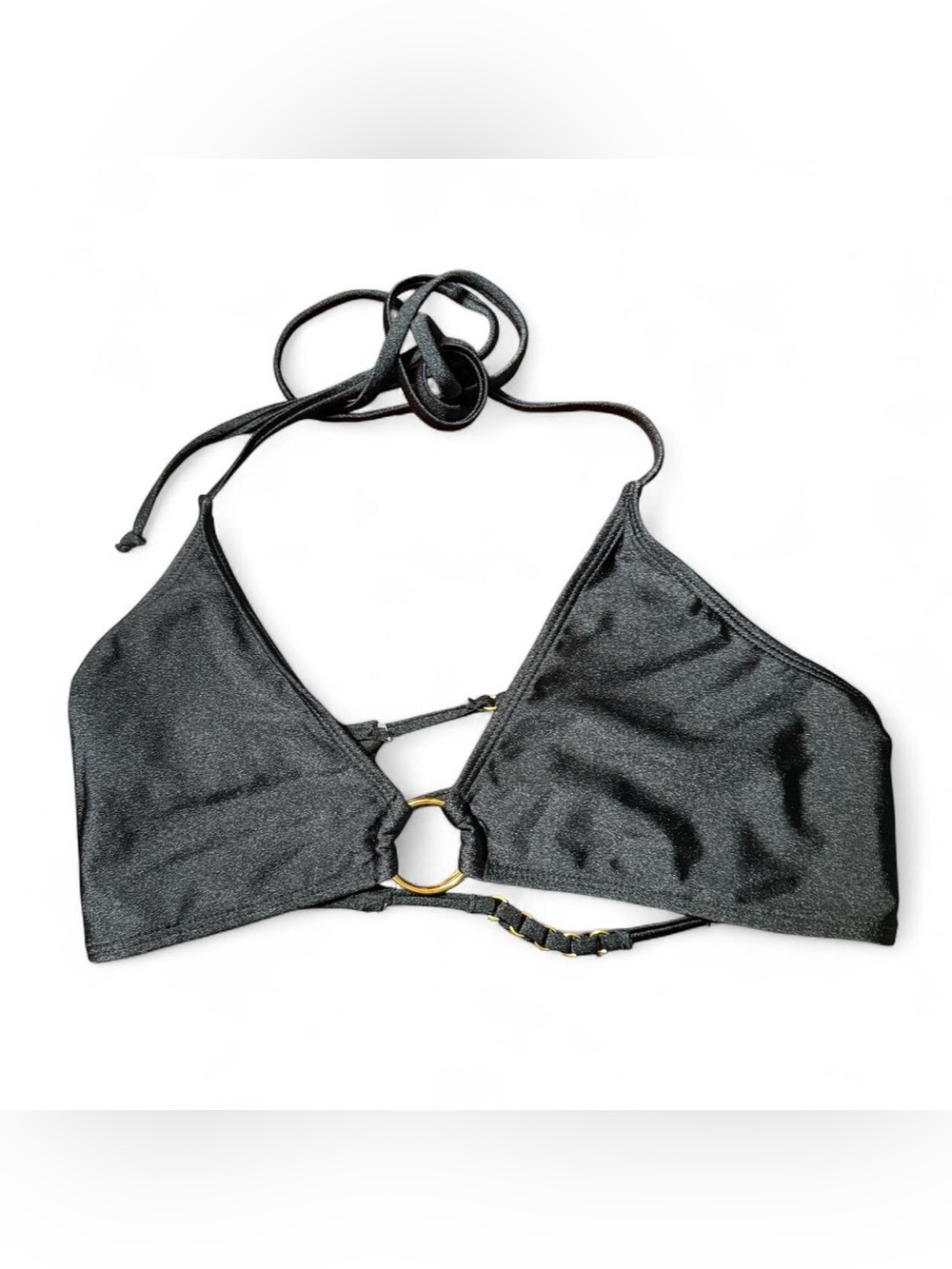 Black halter bikini with gold ring detail